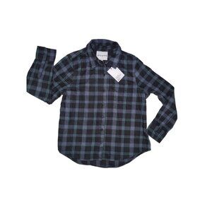 Lola River Blue Green Plaid Lightweight Flannel Button Up‎ Shirt L NWT Women's